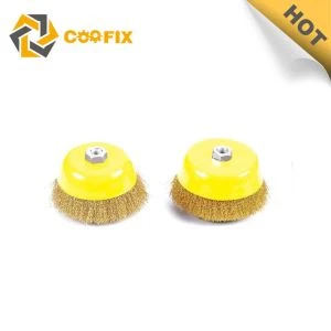 Metal Cleaning Steel Wire Cup Brush / kuning Warna Crimped Wire Round Brush Cup